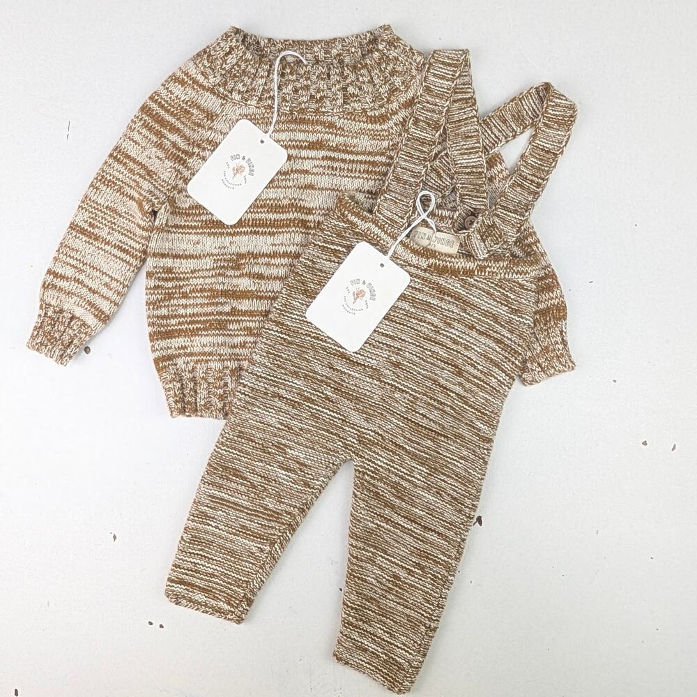 Fin & Vince Space Dye Honeycomb Sweater & Suspender Pants Set - 0-3 Months